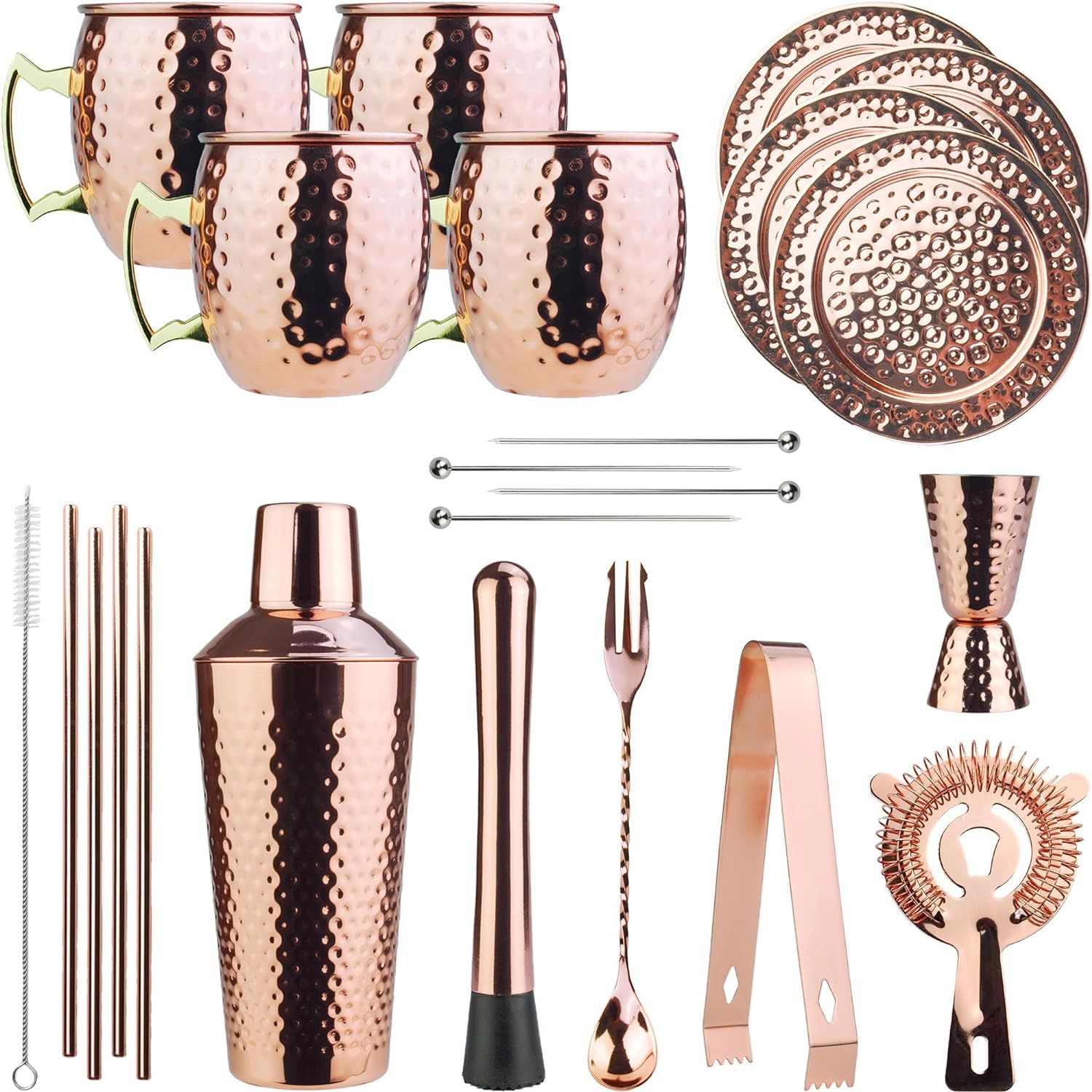 Moscow Mule Barware Set - 23pc - Copper Plated Stainless Steel - Professional Bar Tools for Drink... | Amazon (US)
