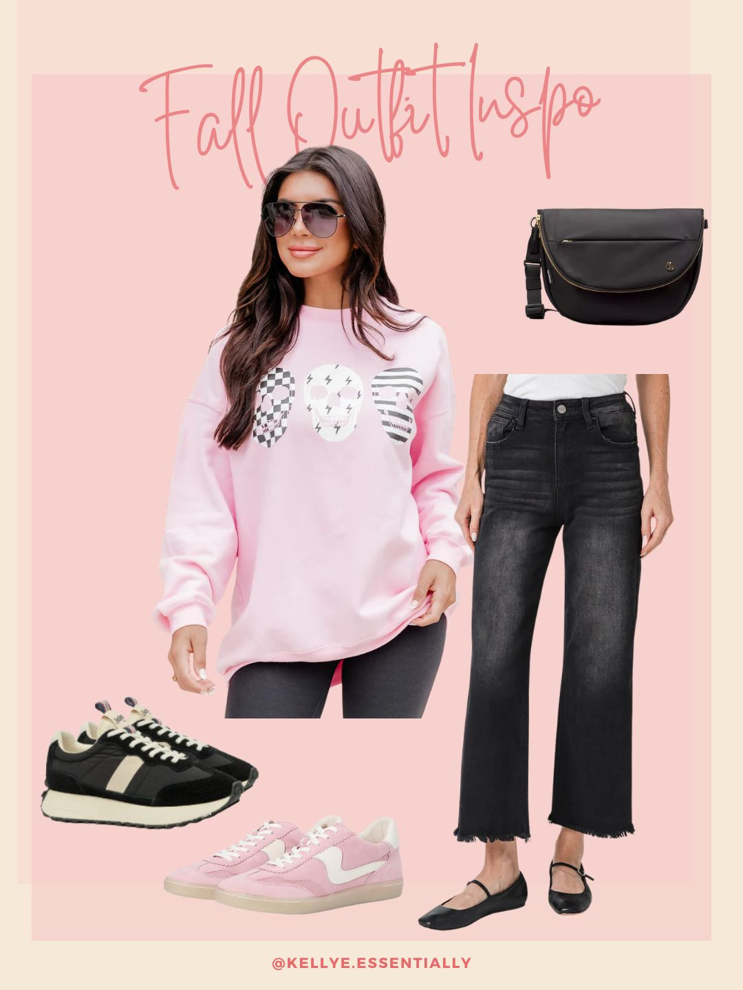 This fall outfit inspiration is comfy, casual, and so cute! I have and love this pink skull sweatshirt. It’s fun, lightweight, and perfect for layering. Pair it with black cropped jeans and sneakers for an easy everyday style. 

 #LTKSeasonal #LTKFindsUnder100 #LTKStyleTip