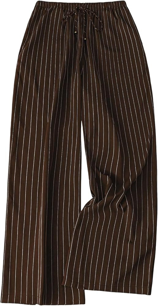 GORGLITTER Women's Plus Size Pants Trousers Bottom Striped Wide Leg Elastic Waist Straight Casual... | Amazon (US)
