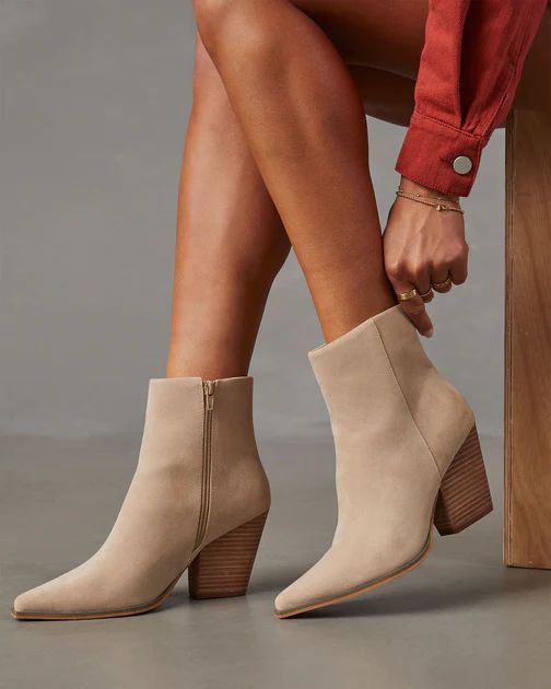 Rowyn Faux Suede Heeled Bootie - Beige | VICI Collection