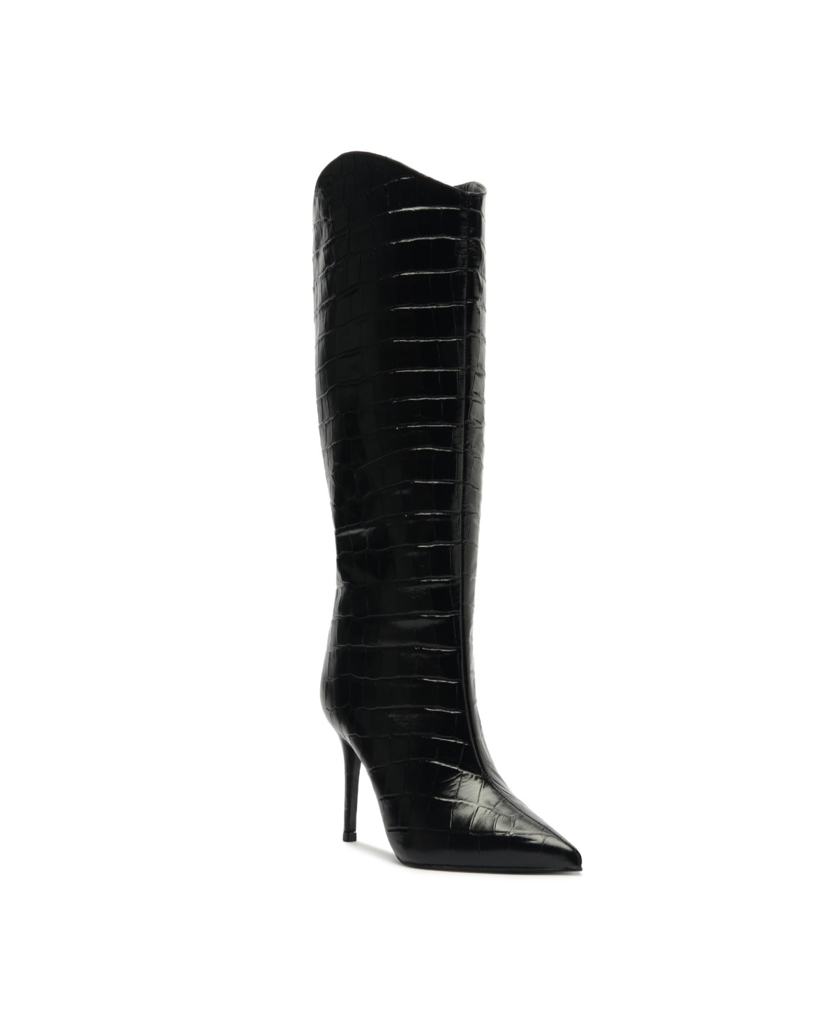 Schutz Women's Maryana Crocodile Embossed Wide Leg Knee High Stiletto Leather Boots - Black | Macy's