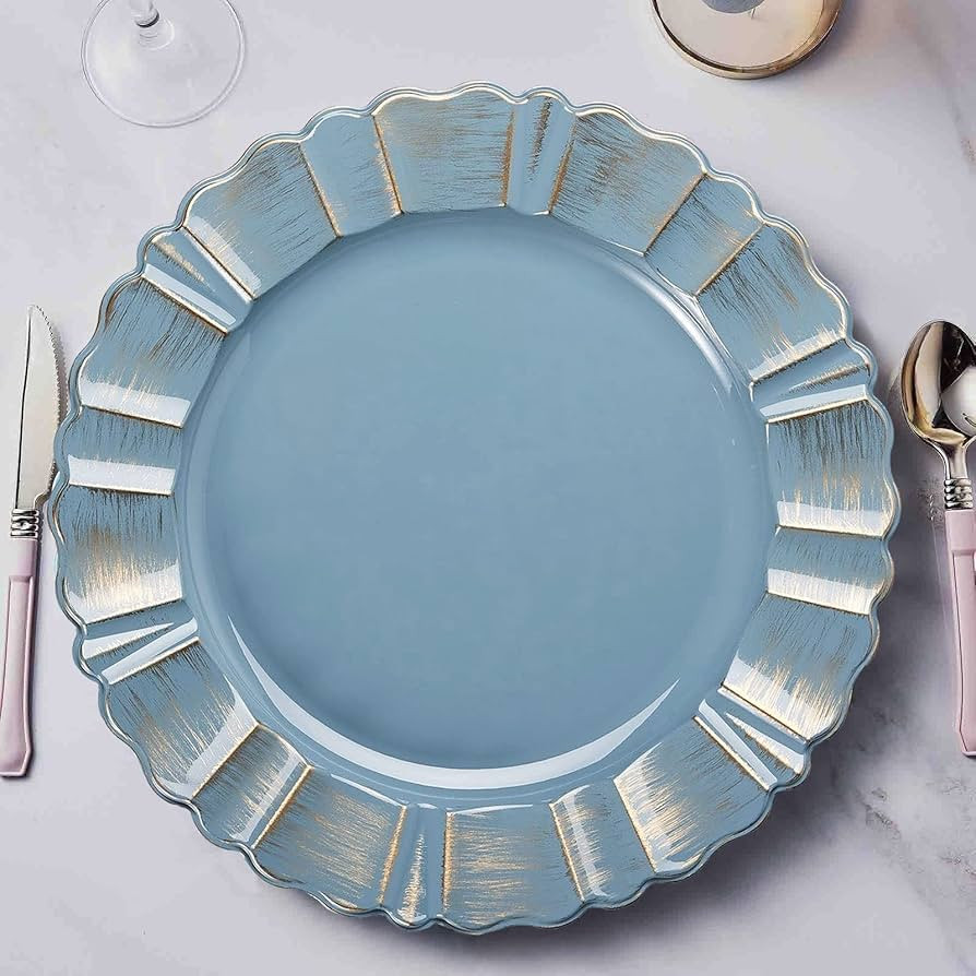 Efavormart Set of 6-13" Round - Dusty Blue Plastic Charger Plates With Waved Scalloped Rim for We... | Amazon (US)