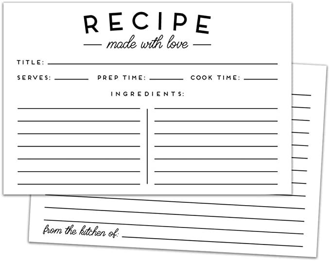 Set of 50 Premium Recipe Cards - 4x6 Double Sided - Black and White Modern Style | Amazon (US)