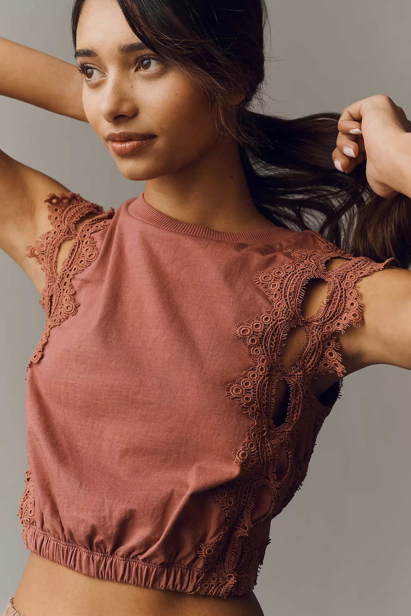 Ollari Lace Trim Cutout Bubble Top | Anthropologie (US)