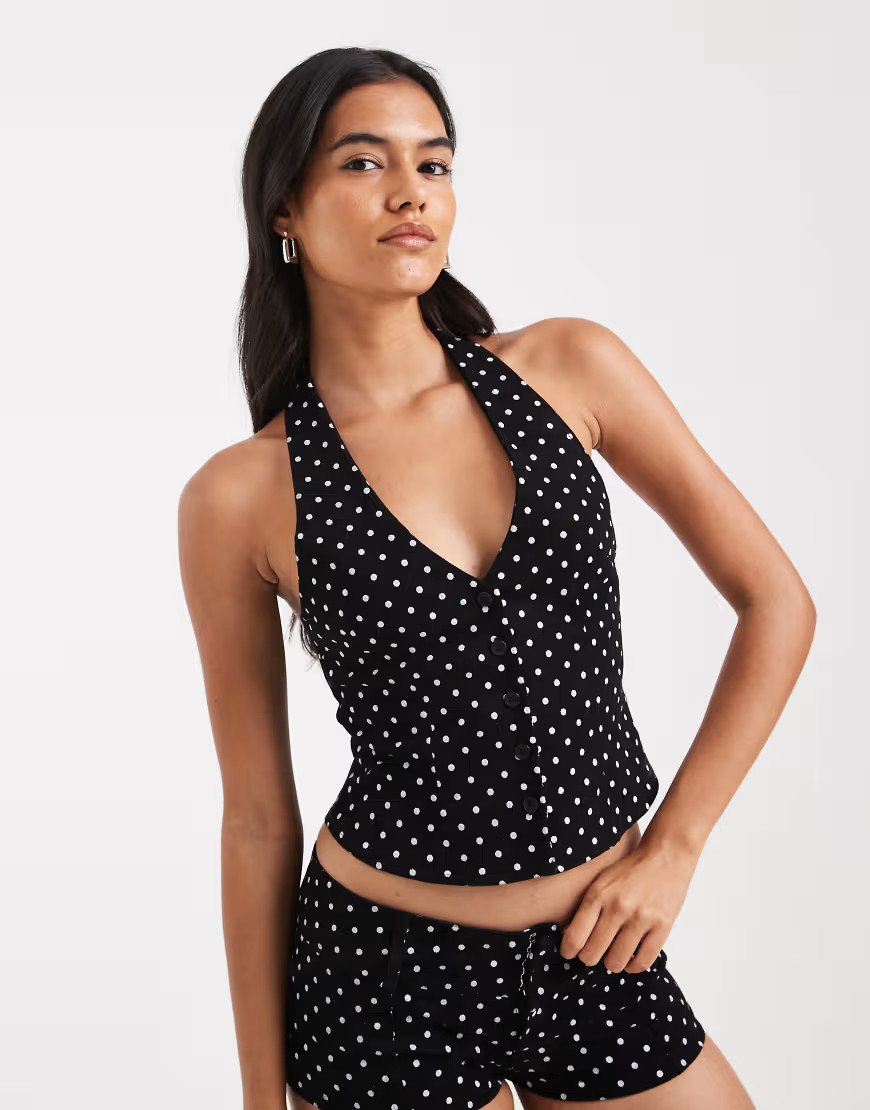 Edikted Bobbie polka dot halter top in black | ASOS (Global)