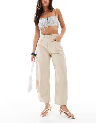 ASOS DESIGN crop barrel jeans in neutral | ASOS | ASOS (Global)