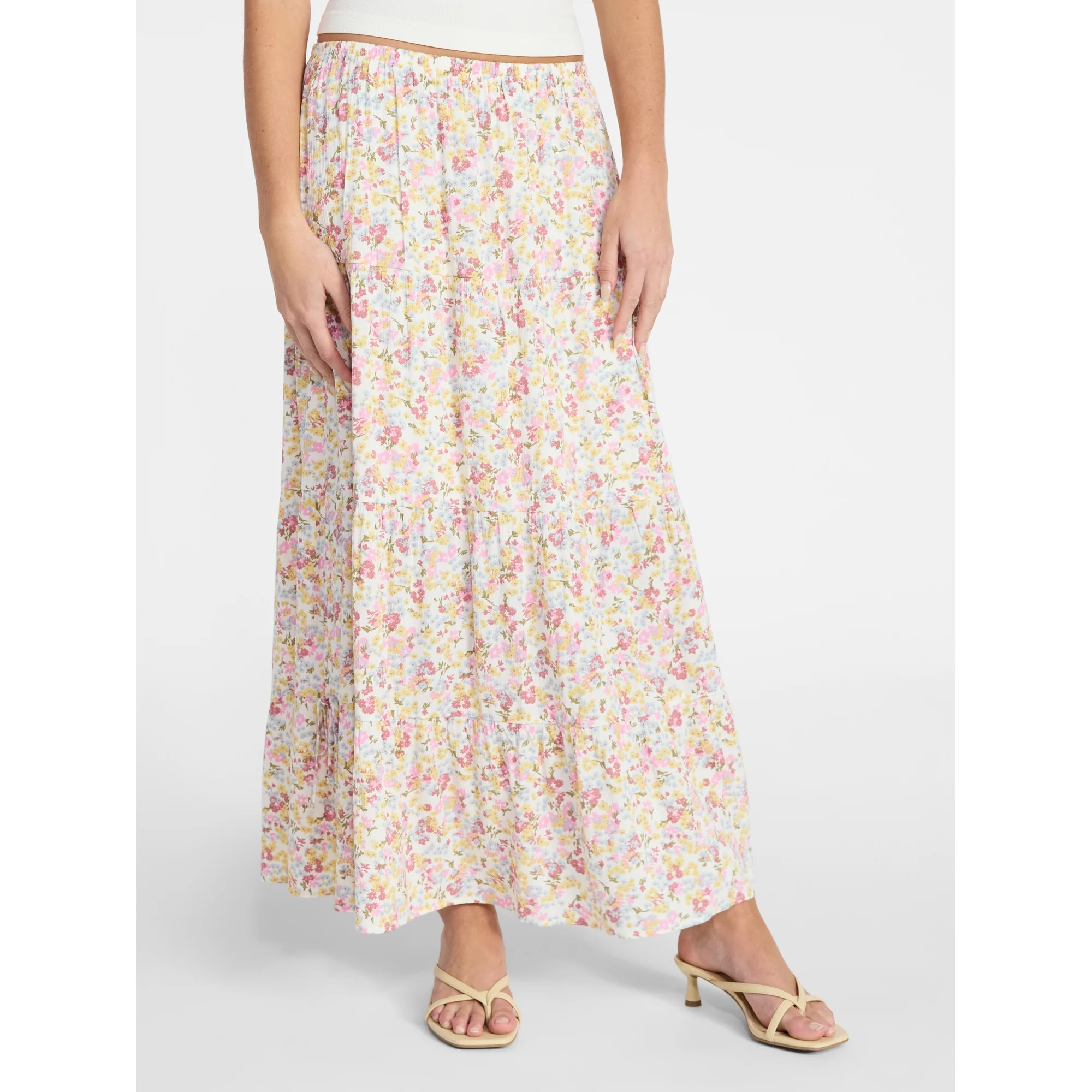 No Boundaries Side Tie Tiered Maxi Skirt, Women's XXS-XXL | Walmart (US)
