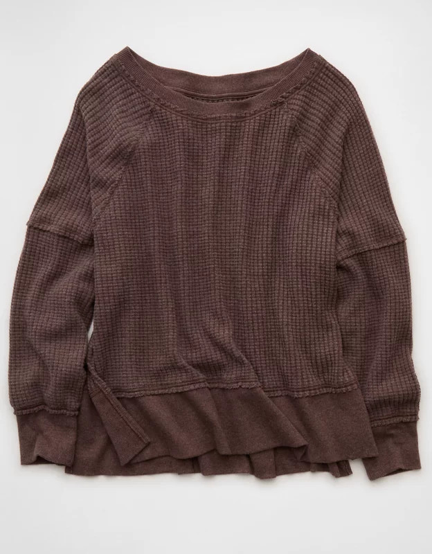 AE Big Hug Off-The-Shoulder Waffle Sweatshirt | American Eagle Outfitters (US & CA)
