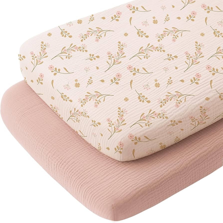 Konssy Muslin Fitted Bassinet Sheets 2 Pack for Baby Girl Boy, Soft Bedside Sleeper Bassinet Shee... | Amazon (US)