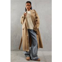 Womens Double Breasted Trench Coat - Beige - L | boohoo (US & Canada)