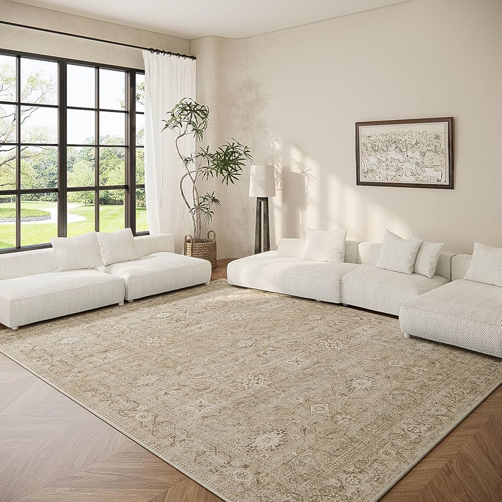 Washable Living Room Area Rugs: 6'x9' Large Rug Stain Resistant Distressed Vintage Boho Rug Non S... | Amazon (US)