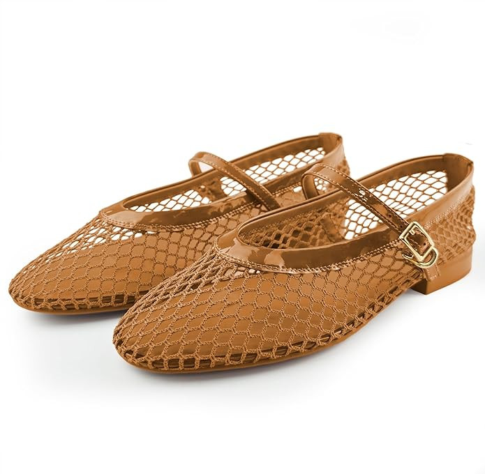 Mesh Flats for Women Ballet Mary Jane Flats Summer Ballet Buckle Strap Ballerina Flat Shoes, Ultr... | Amazon (US)