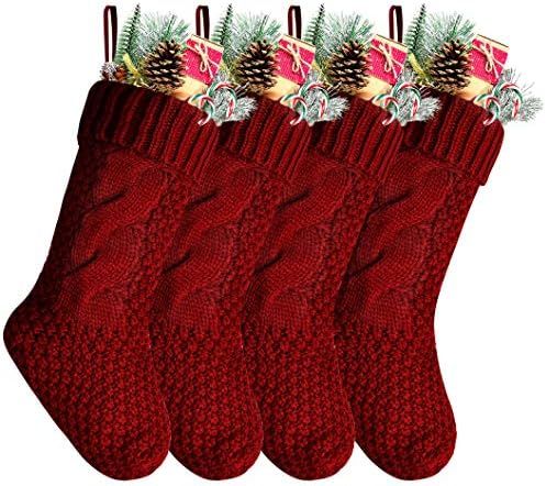 Kunyida Pack 4,14" Unique Burgundy Knit Christmas Stockings | Amazon (US)