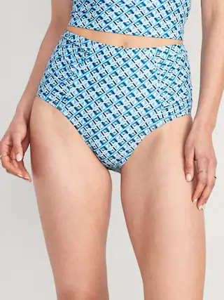 High-Waisted Printed Ruched Bikini Swim Bottoms for Women | Old Navy (US)