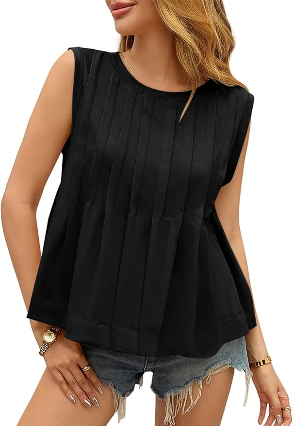Cicy Bell Womens Peplum Flowy Tank Tops Loose Fit Summer Sleeveless Cute Pleated Babydoll T Shirt... | Amazon (US)