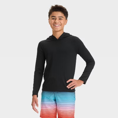 Boys' Long Sleeve Solid Rash Guard Top - art class™ Black L | Target