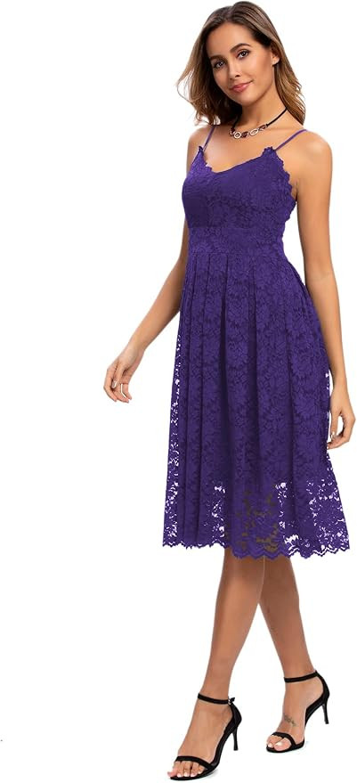Atnlewhi Womens Spaghetti Strap V Neck Sleeveless A Line Lace Dresses for Evening Cocktail Formal... | Amazon (US)