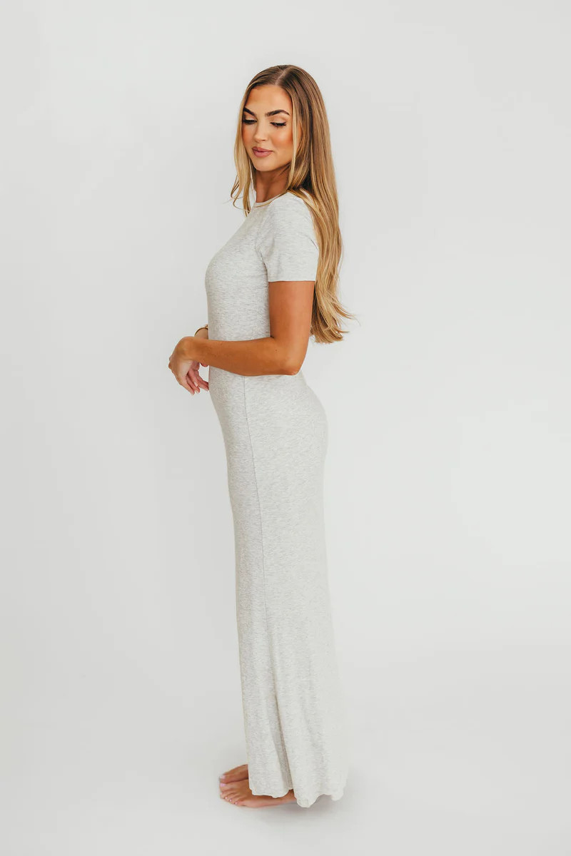 The Charlie Ribbed Maxi Dress in Light Heather Grey -Bump Friendly- PR | Worth Collective