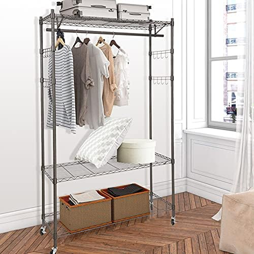Amazon.com: Homdox 3-Tier Garment Rack, Heavy Duty Clothing Wire Shelving, Rolling Free Standing ... | Amazon (US)