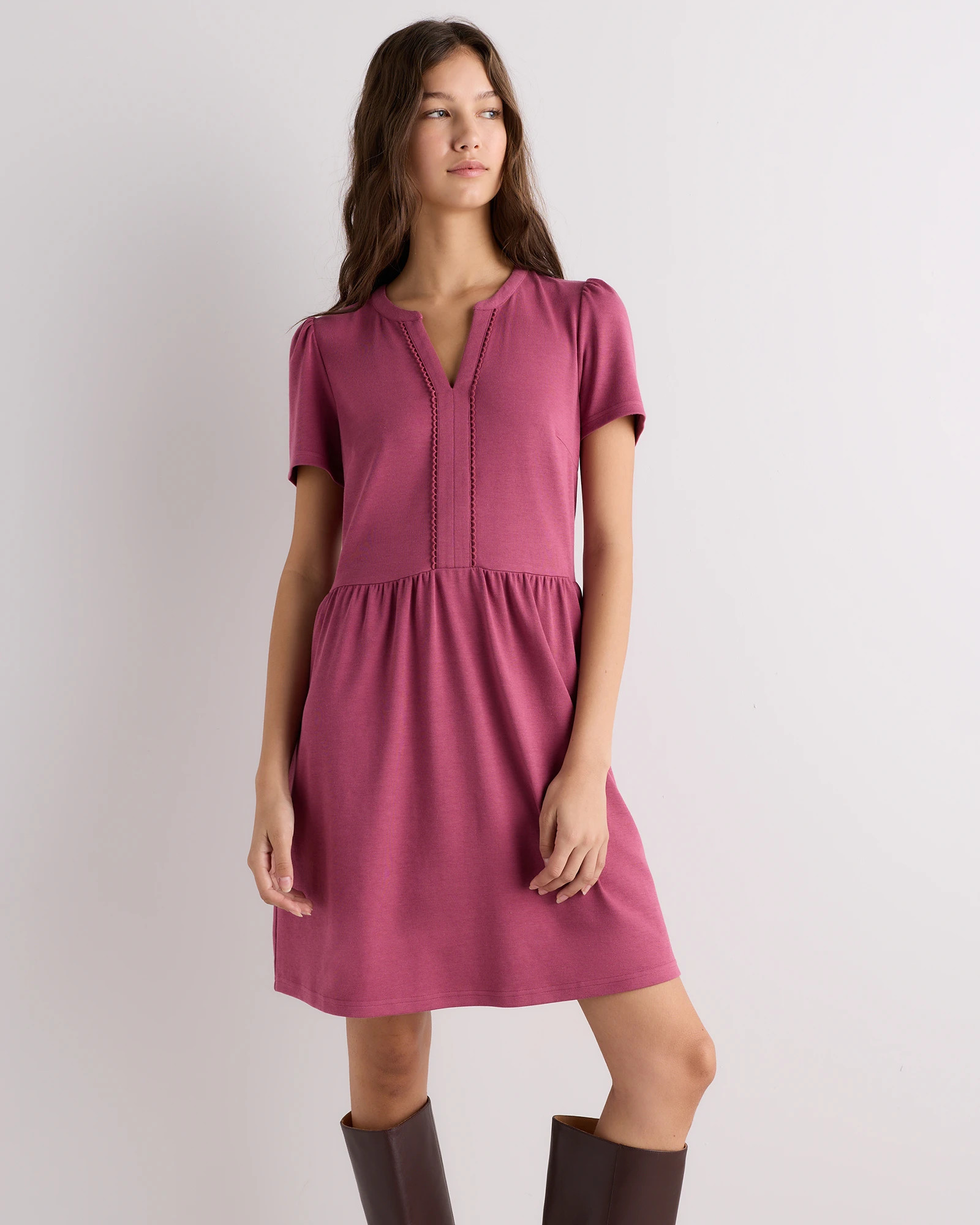 Quince | Women's Tencel Modal Knit V-Neck Mini Dress in True Black, Size Large | Quince