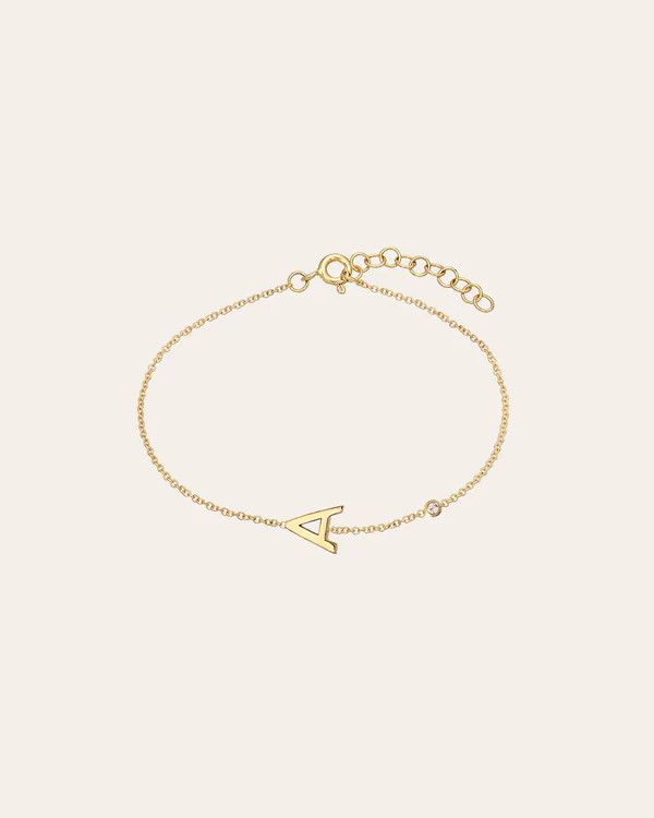 14k Gold Initial & Bezel Diamond Bracelet | Zoe Lev Jewelry