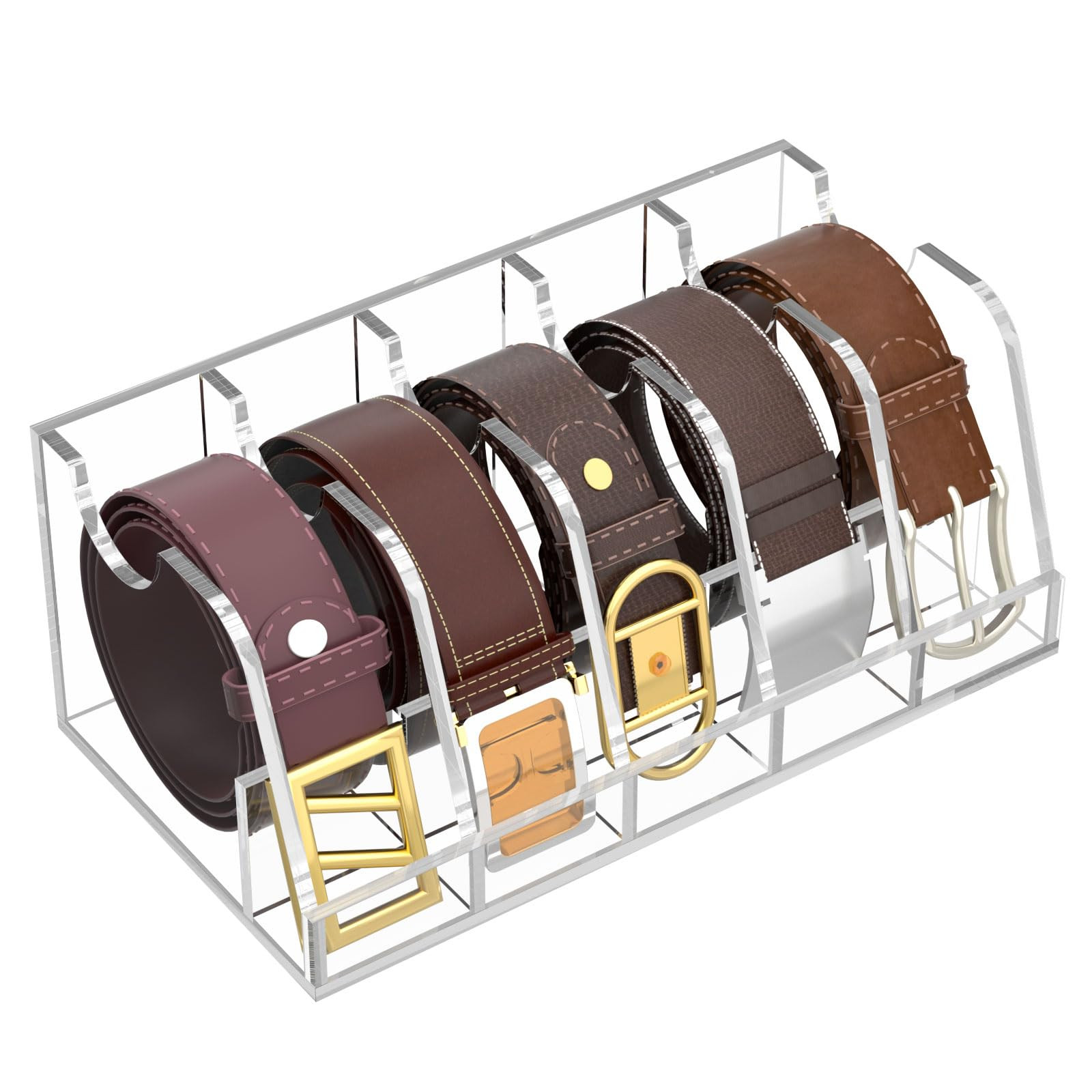 NIUBEE Belt Organizer, Acrylic Belt Storage Holder for the Closet and Drawer, 5 Compartments Belt... | Amazon (US)