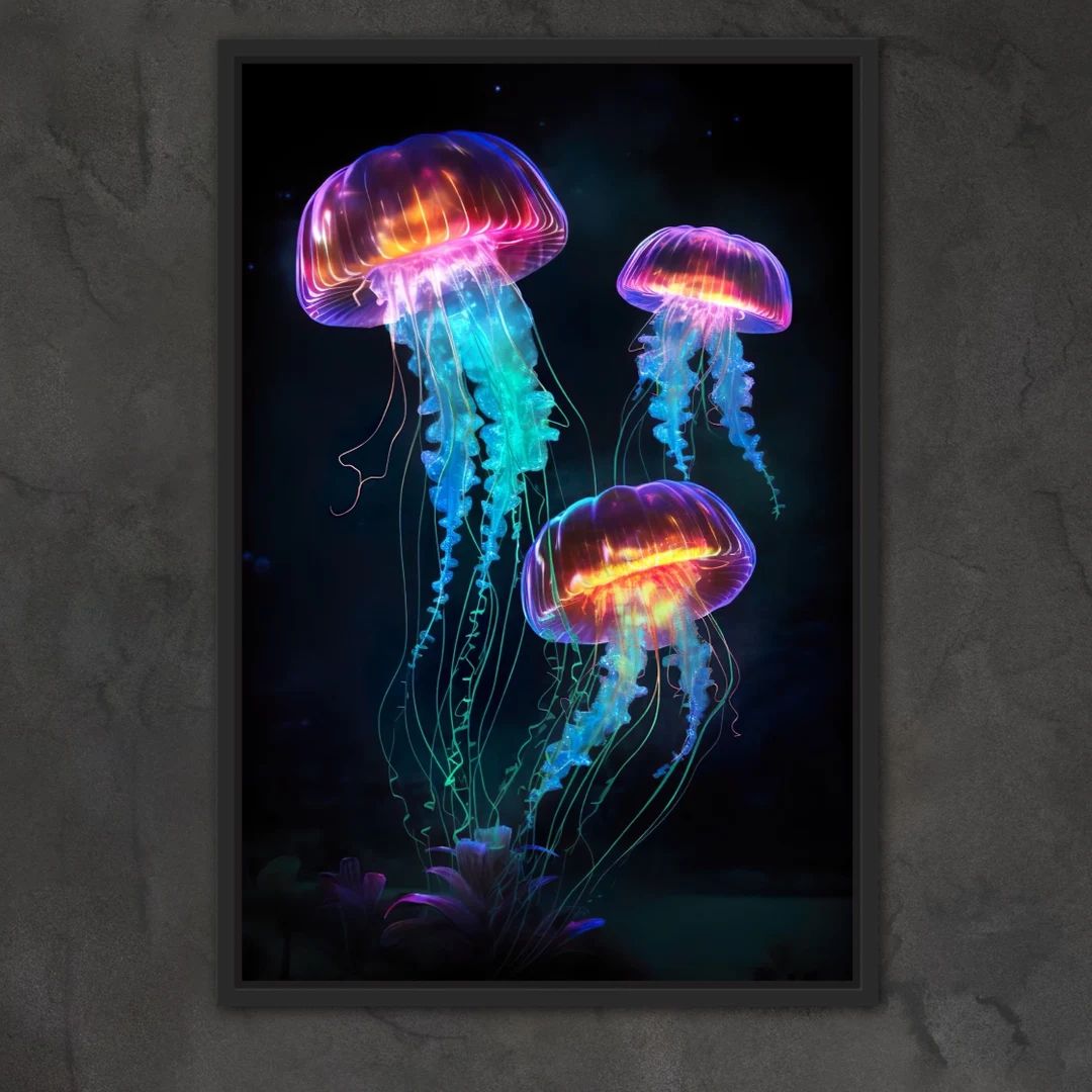 Glowing Jellyfish Poster Glowing Jellyfish Print Neon Jellyfish Art Print Modern Decor Bar or Lou... | Etsy (US)