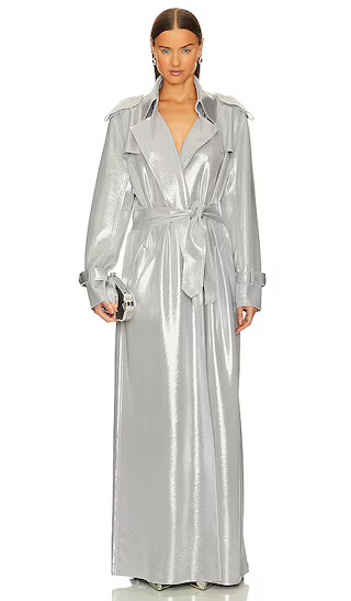 Double Breasted Trench To Floor in Silver | Revolve Clothing (Global)