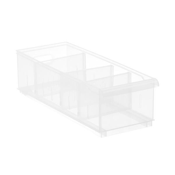 Medium Long Short Stacking Plastic Bin W/ Wheels Clear | The Container Store