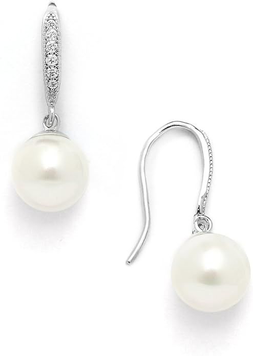 Mariell 8mm Simulated Pearl Drop Earrings with Pave CZ Vintage French Wire - Great for Brides or ... | Amazon (US)