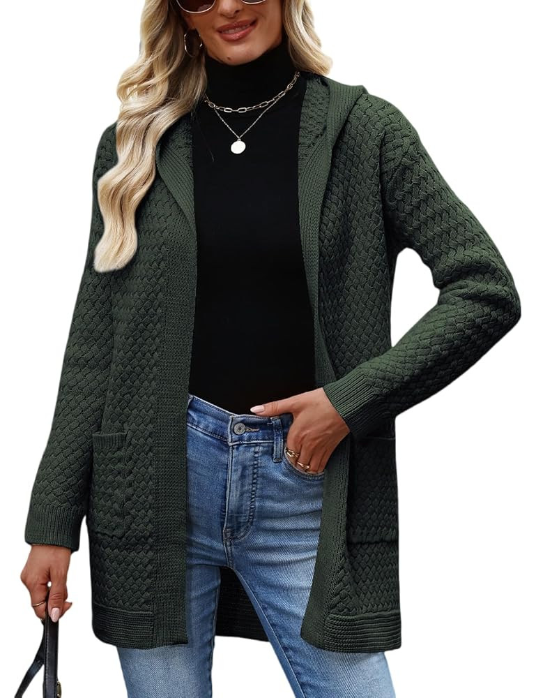 CiCiBird Womens 2025 Fall Hooded Cardigan Sweaters Cable Knit Open Front Coatigan Long Sleeve Swe... | Amazon (US)