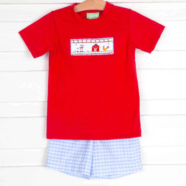 Farm Smocked Short Set Blue Gingham | Classic Whimsy