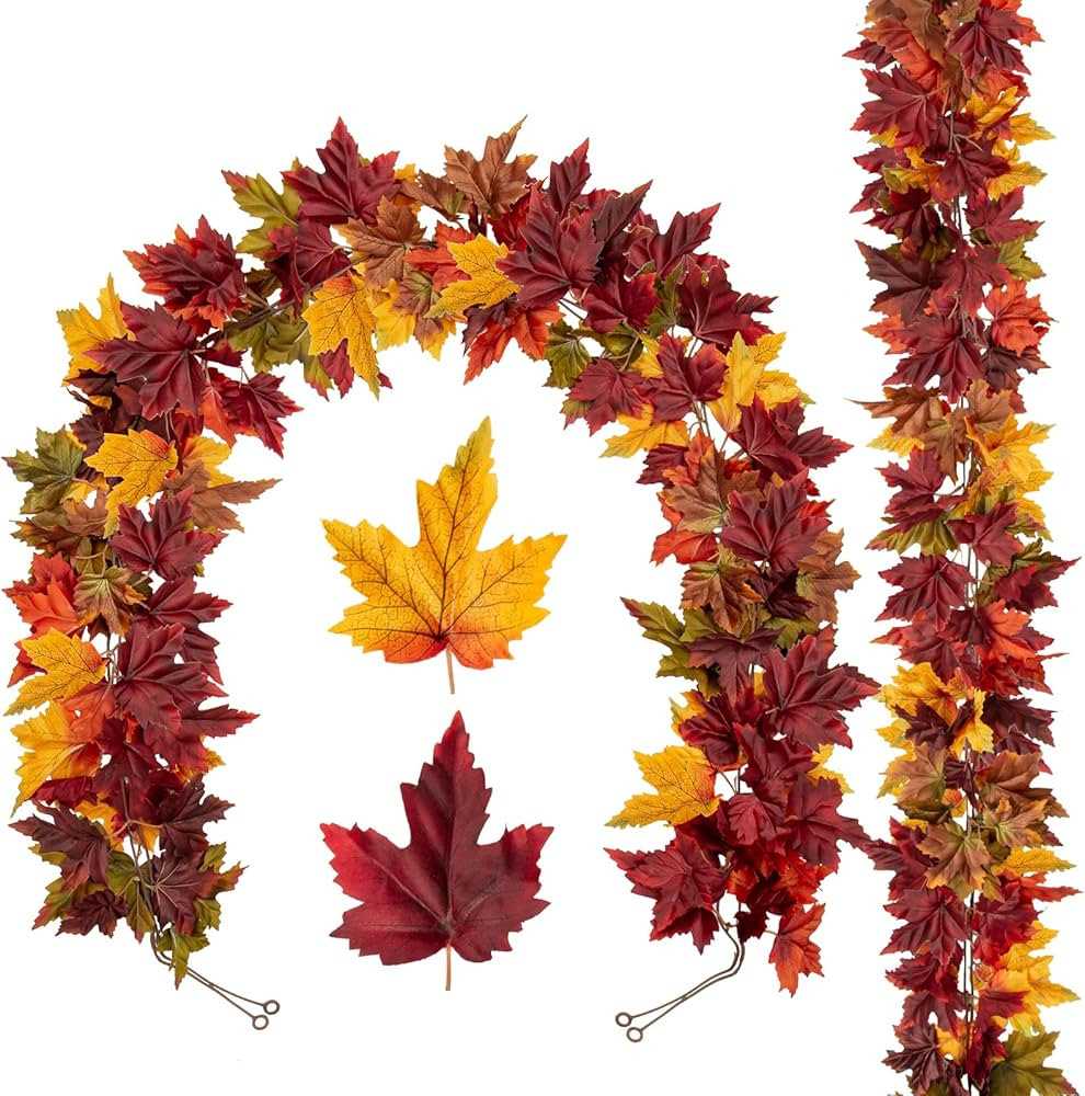 DILATATA 2 Pack 6ft/Pieces Velvet Fall Leaves Fall Garland for Mantle Maple Leaf Garland Fall Dec... | Amazon (US)