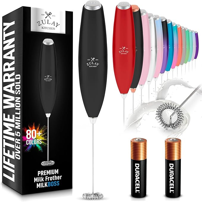 Zulay Kitchen Milk Frother Wand Drink Mixer with AA Duracell Batteries- Durable Handheld Milk Fro... | Amazon (US)