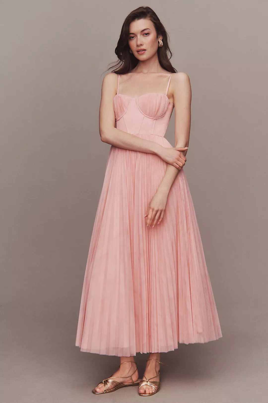 Hutch Amara Corset Pleated Tulle Fit & Flare Midi Dress | Anthropologie (US)