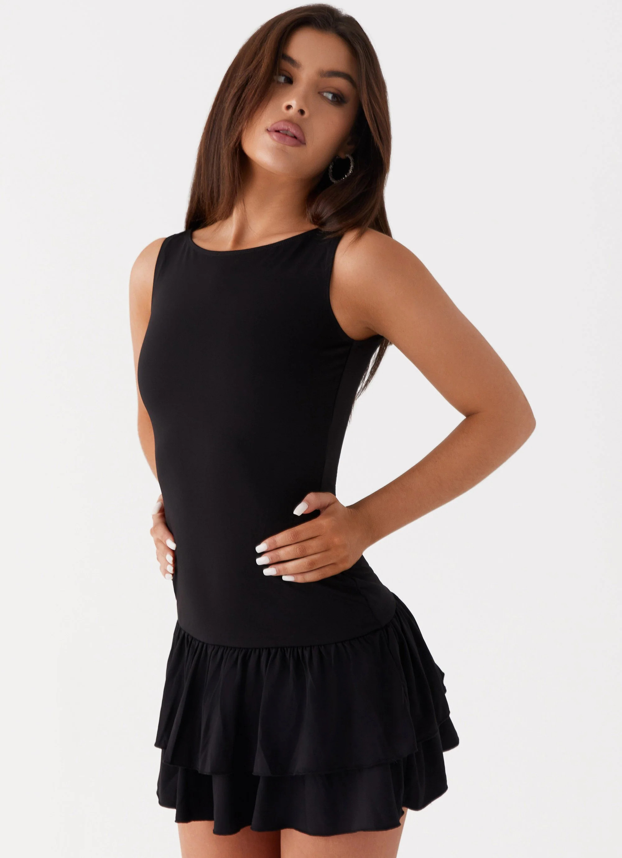 Rhiannon Frill Mini Dress - Black | Peppermayo (Global)