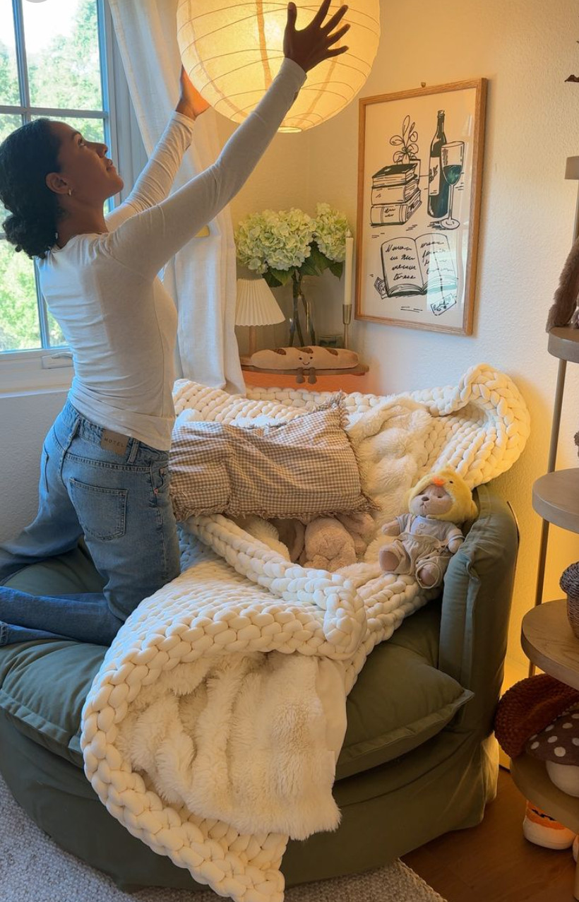 there is something so comforting about making a designated little cozy space for hobbies at home! 🕯️🛋️🤎 

 #LTKselfcare #LTKHome