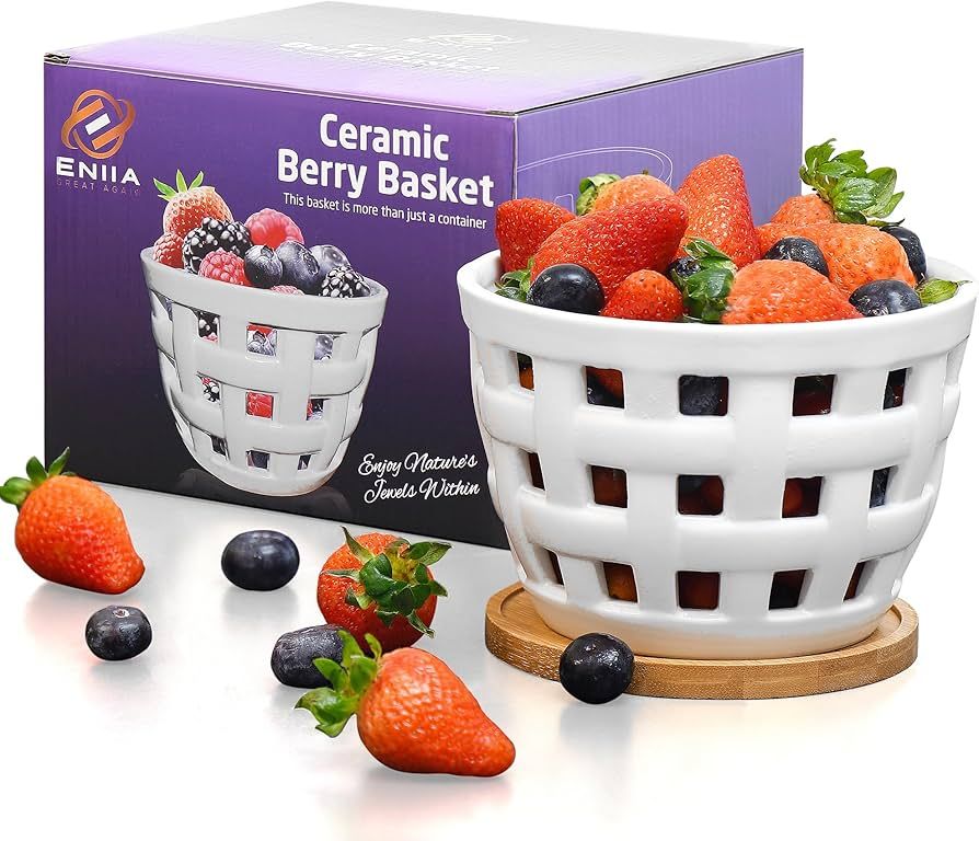 Ceramic Berry Basket,Round Fruits bowl with holes Fruits basket for fridge,6.1" colander For Kitc... | Amazon (US)