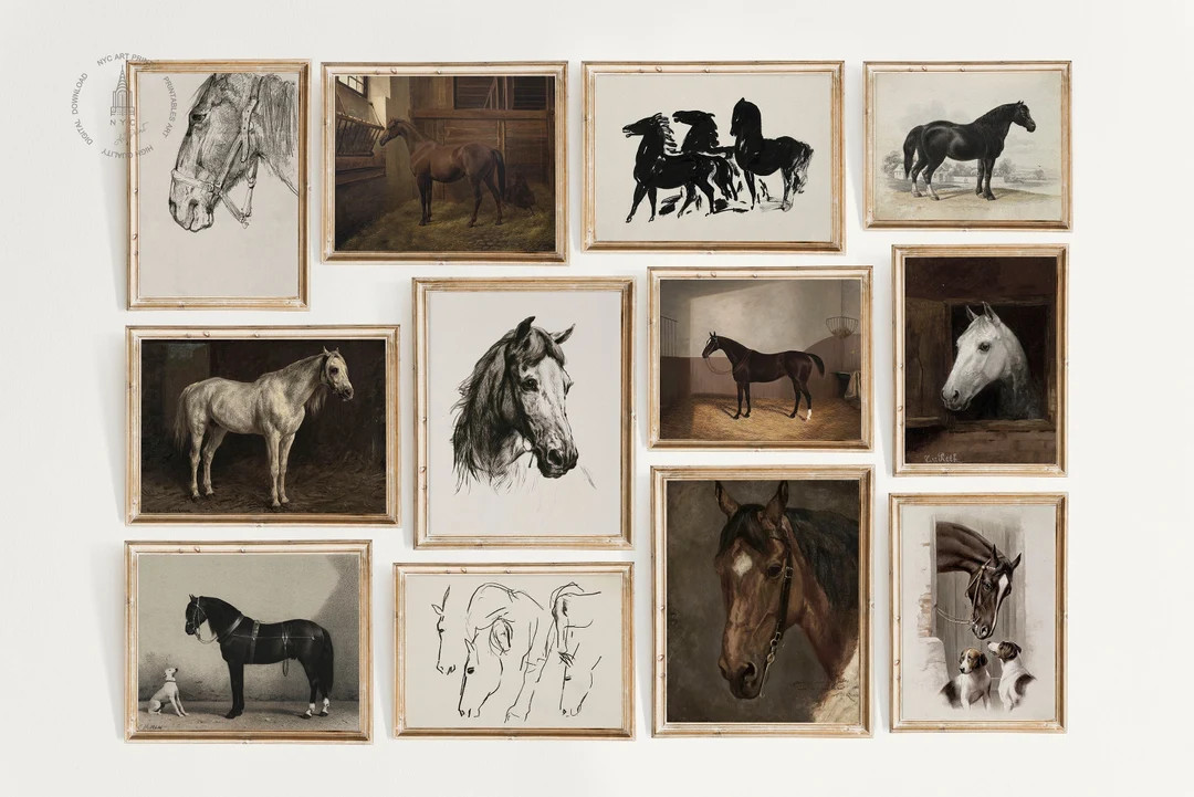 Set of 12 Vintage Horse, Horse Prints, Vintage Horse Painting, Equestrian Wall Art, Horse Decor, ... | Etsy (US)