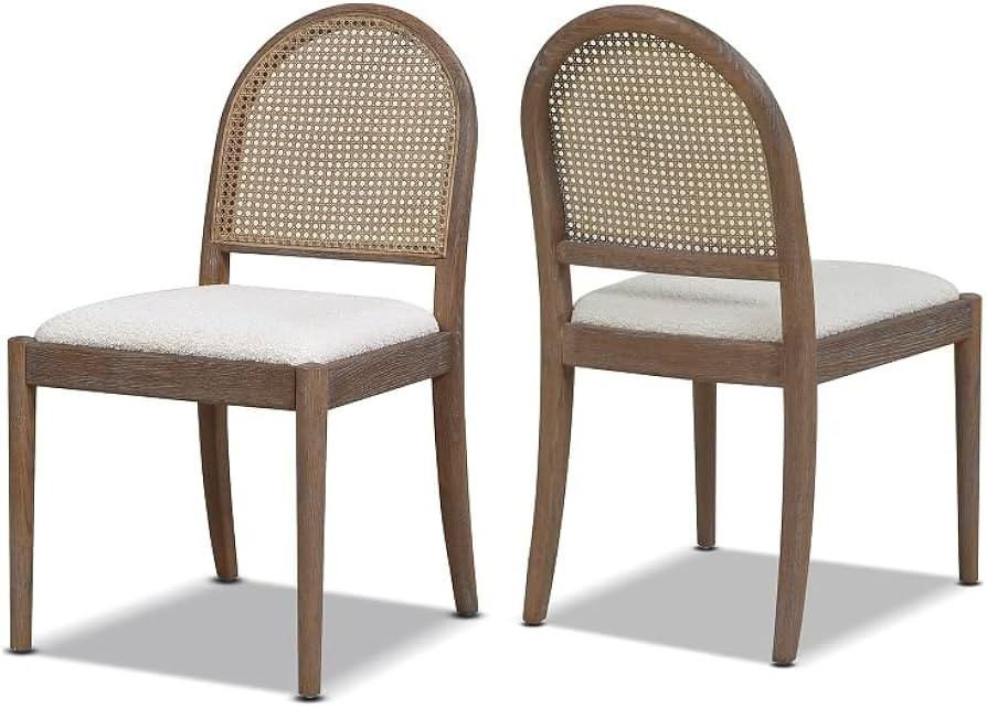 Jennifer Taylor Home Panama 18.5" Curved Cane Rattan Side Dining Chair Set of 2 Ivory White Boucl... | Amazon (US)
