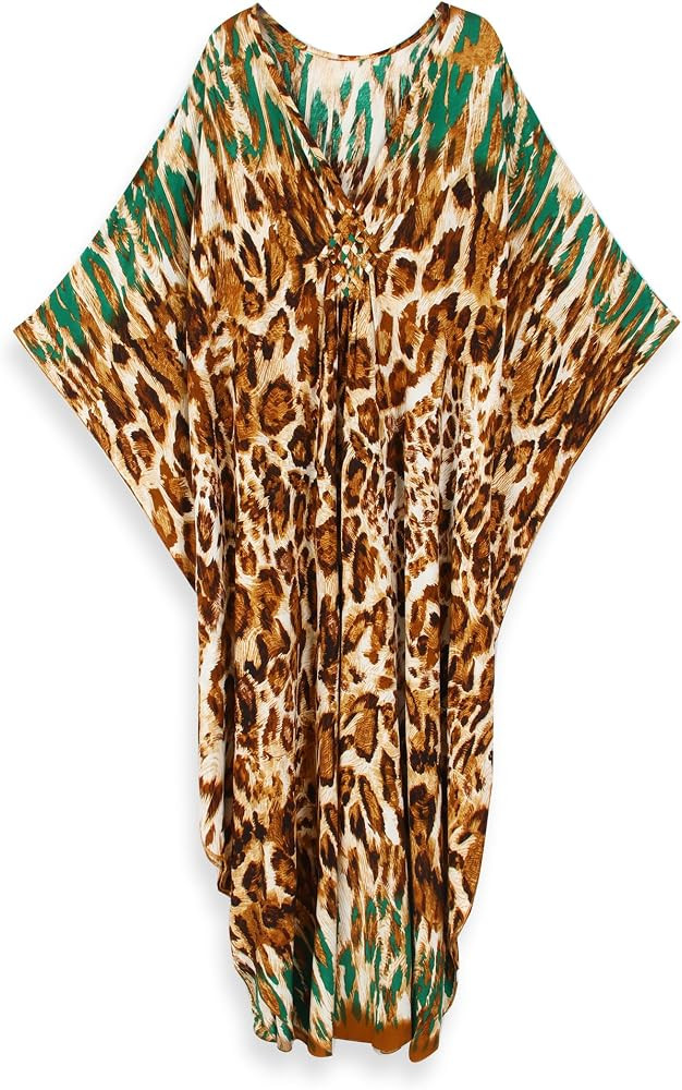 EDOLYNSA Women's Plus Size Kaftan Maxi Beach Dress Swimwear Cover up V Neck Caftan Loungewear Pri... | Amazon (US)