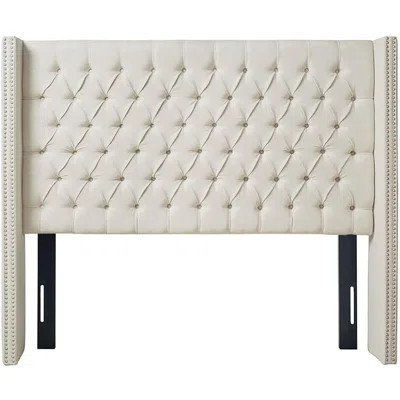 Cream Upholstered King Headboard – Button Tufted Wingback Style With Nail Head Trim Accents | Wayfair North America