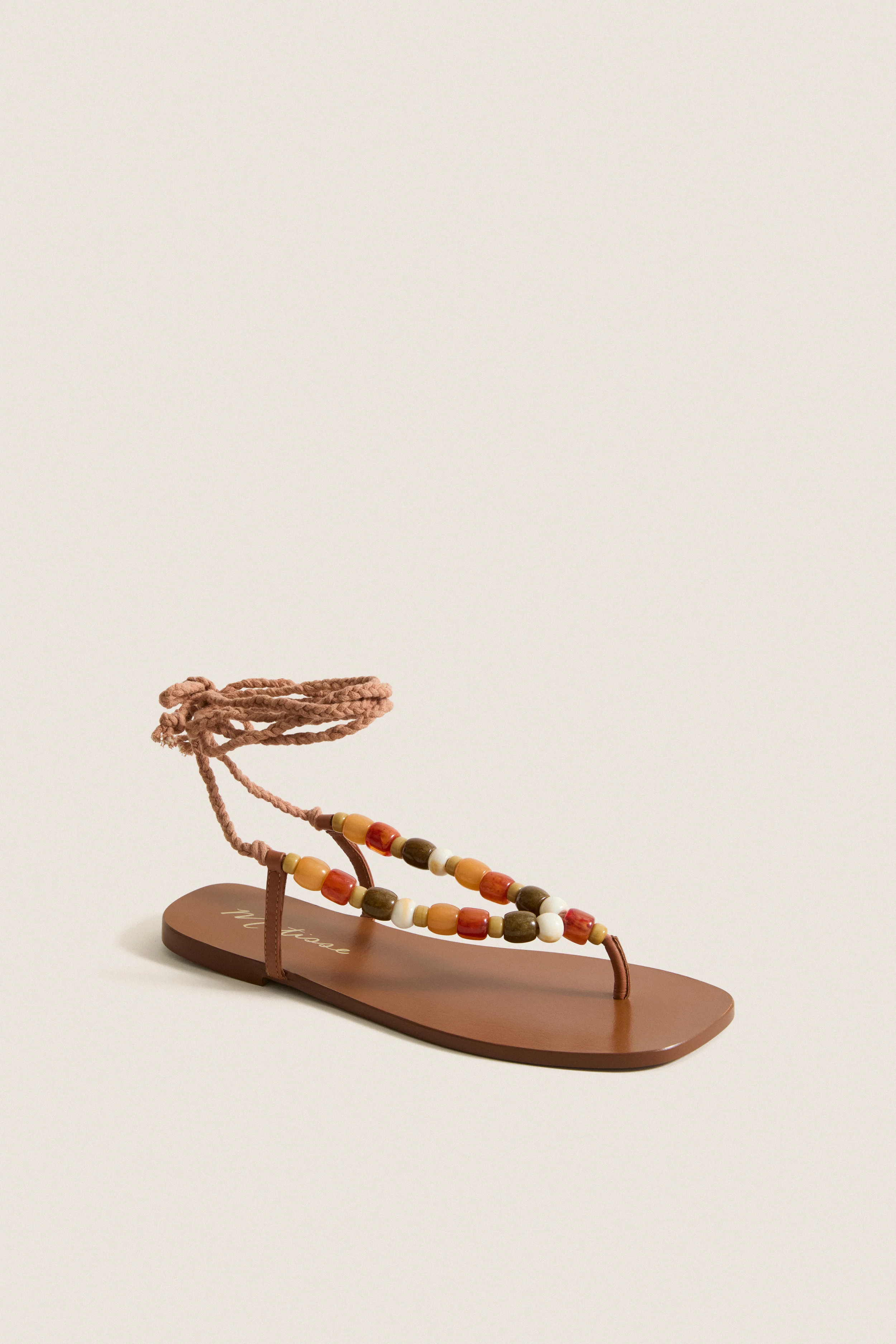 Tan Beaded Elvie Wrap Sandals | Tuckernuck (US)