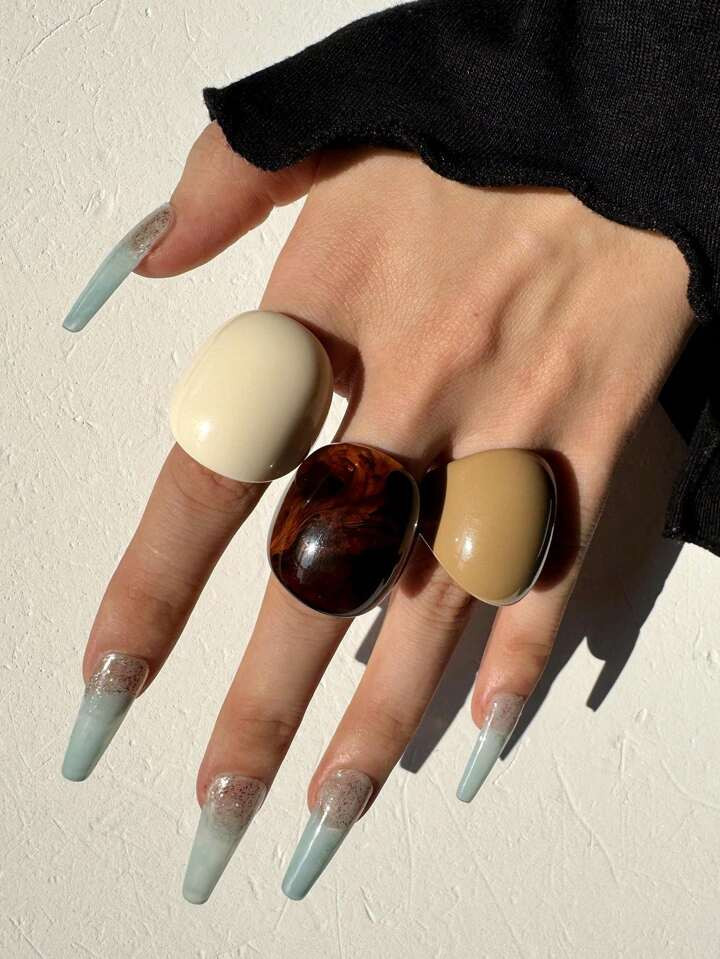 3pcs/Set Vintage Resin Ring Set In Beige And Brown, Elegant Accessory Gift For Friends | SHEIN