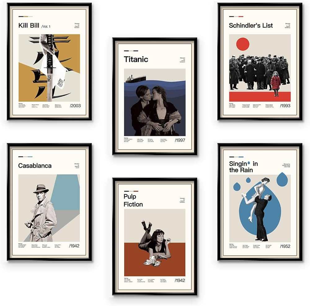 ManRule Movie Posters -Set of 6 Classic Movie Posters Canvas Wall Art Titanic Posters for Bedroom... | Amazon (US)