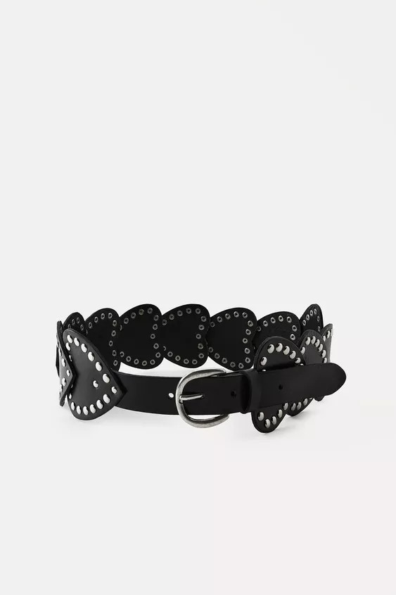 STUDDED HEART LEATHER BELT | Zara US