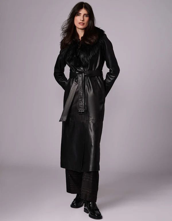 RSVP Leather Faux Fur Long Coat | Bernardo Fashions
