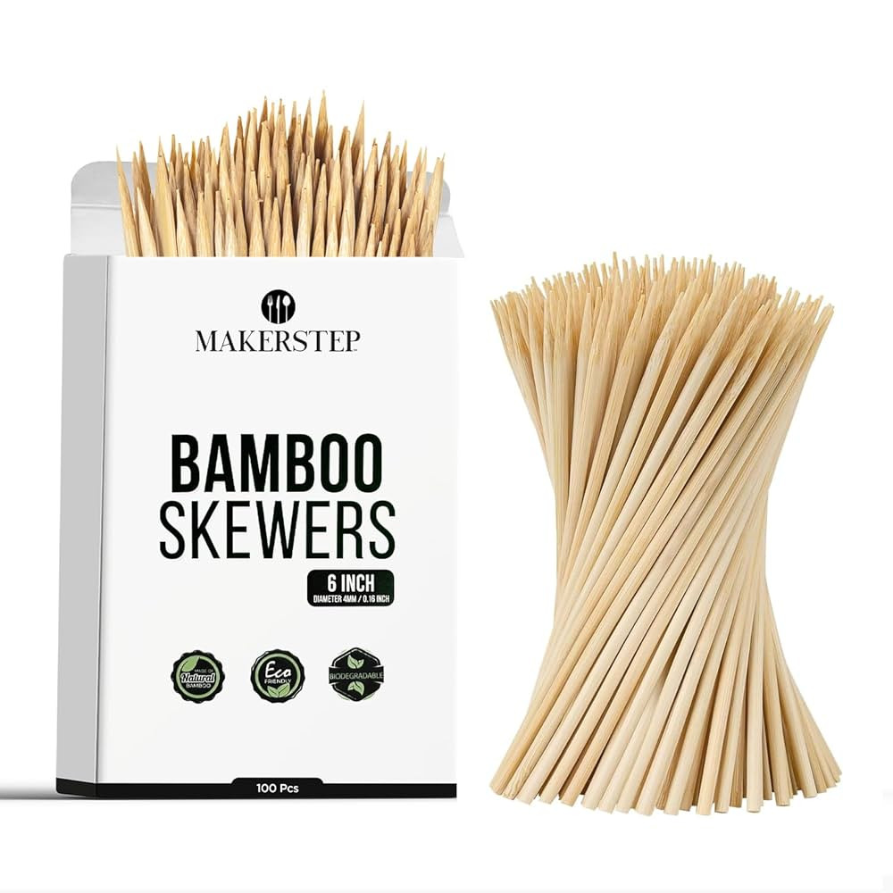 Makerstep Natural Bamboo Skewers for BBQ. Appetizer, Kebab, Fruit, Cocktail for Drinks. Thick and... | Amazon (US)