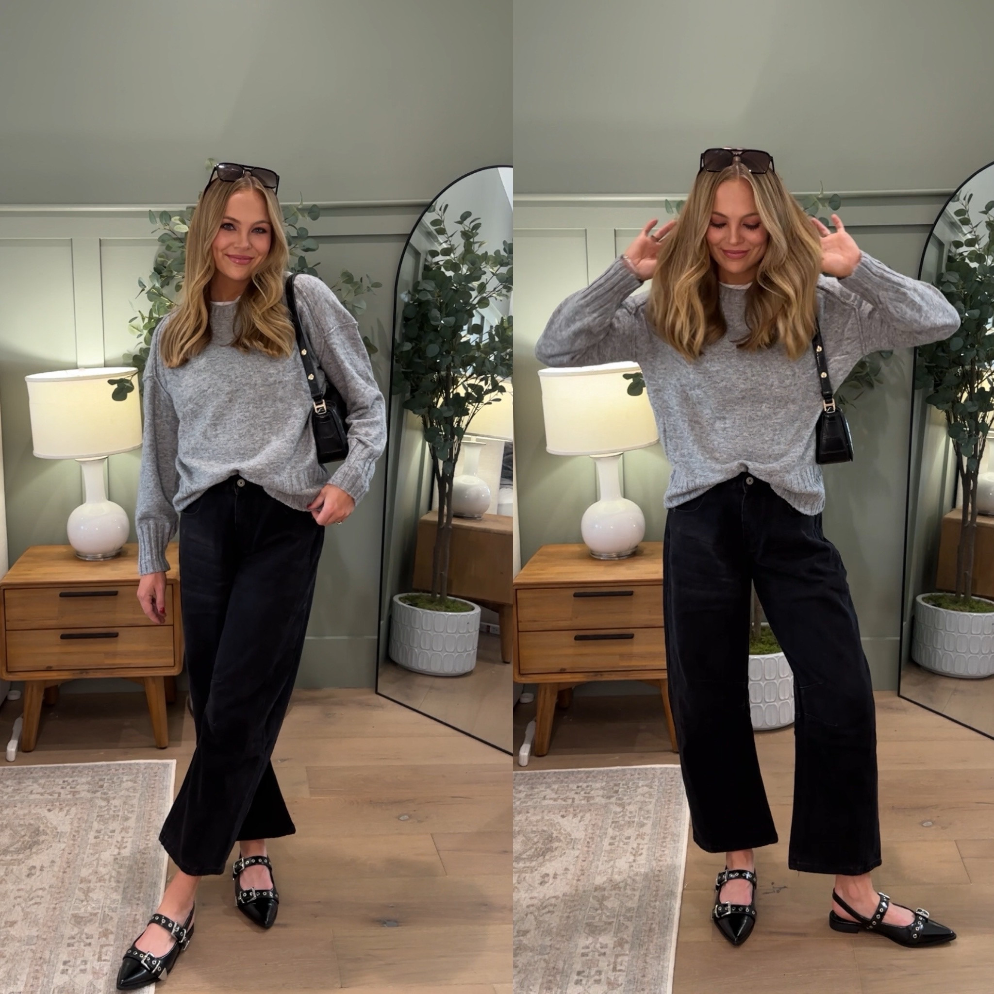 Amazon fall fashion
Black barrel leg jeans
Black ballet flats
Grey sweater
Thanksgiving outfit
Classy fall outfit fashion 