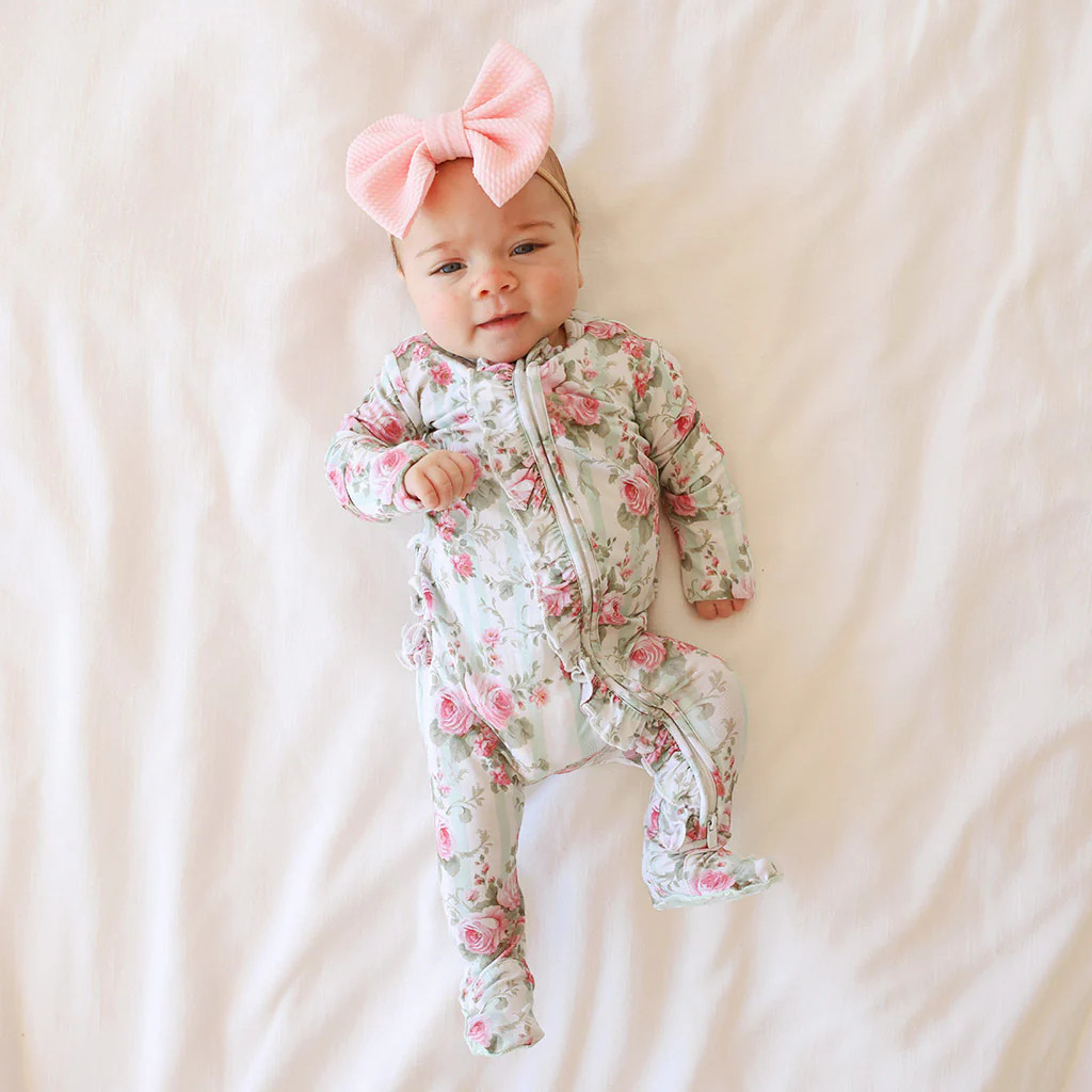 Floral Green Baby Girl Sleeper | Trixie | Posh Peanut